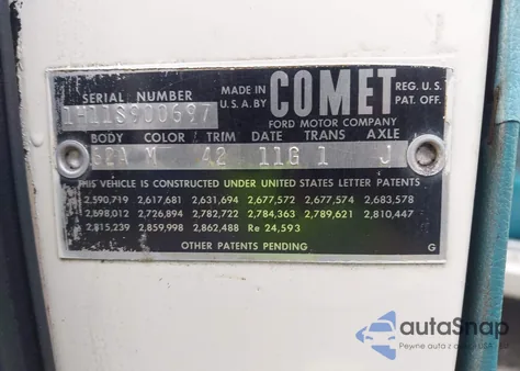 1961 Mercury Montego z USA, uszkodzony, nr VIN 1H11S900697